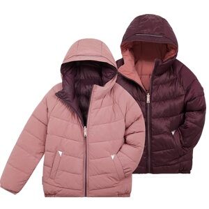 Eco Reversible Puffer in Damask Pink/Black Cherry Size 3-4 yrs